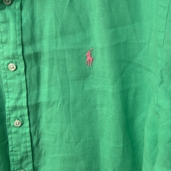 Ralph Lauren Classic Fit Green Linen Short Sleeve Button Down Shirt size XL - Picture 3 of 6